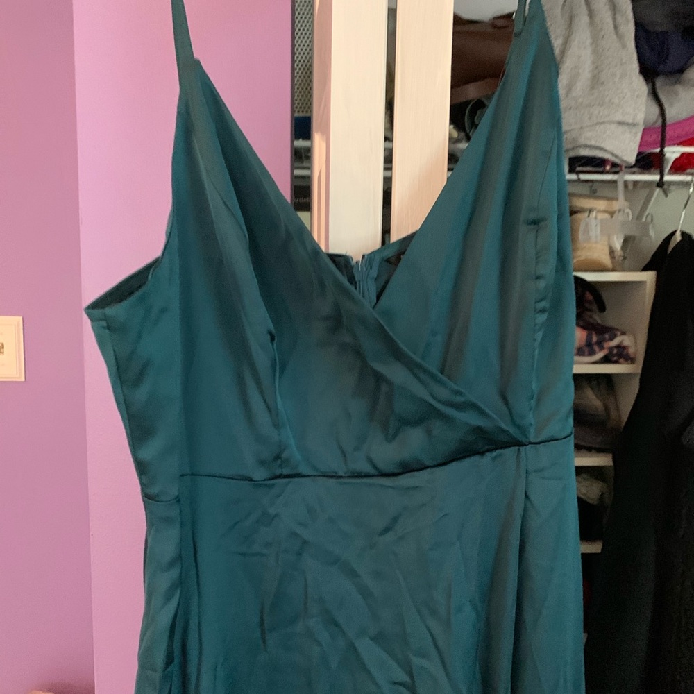 Floor length teal dress